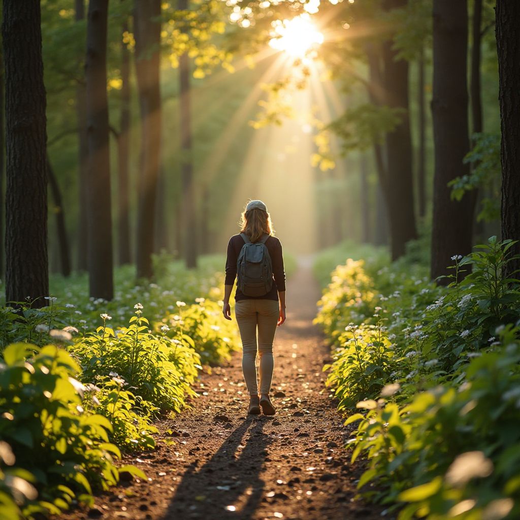 Person taking mindful walk in nature